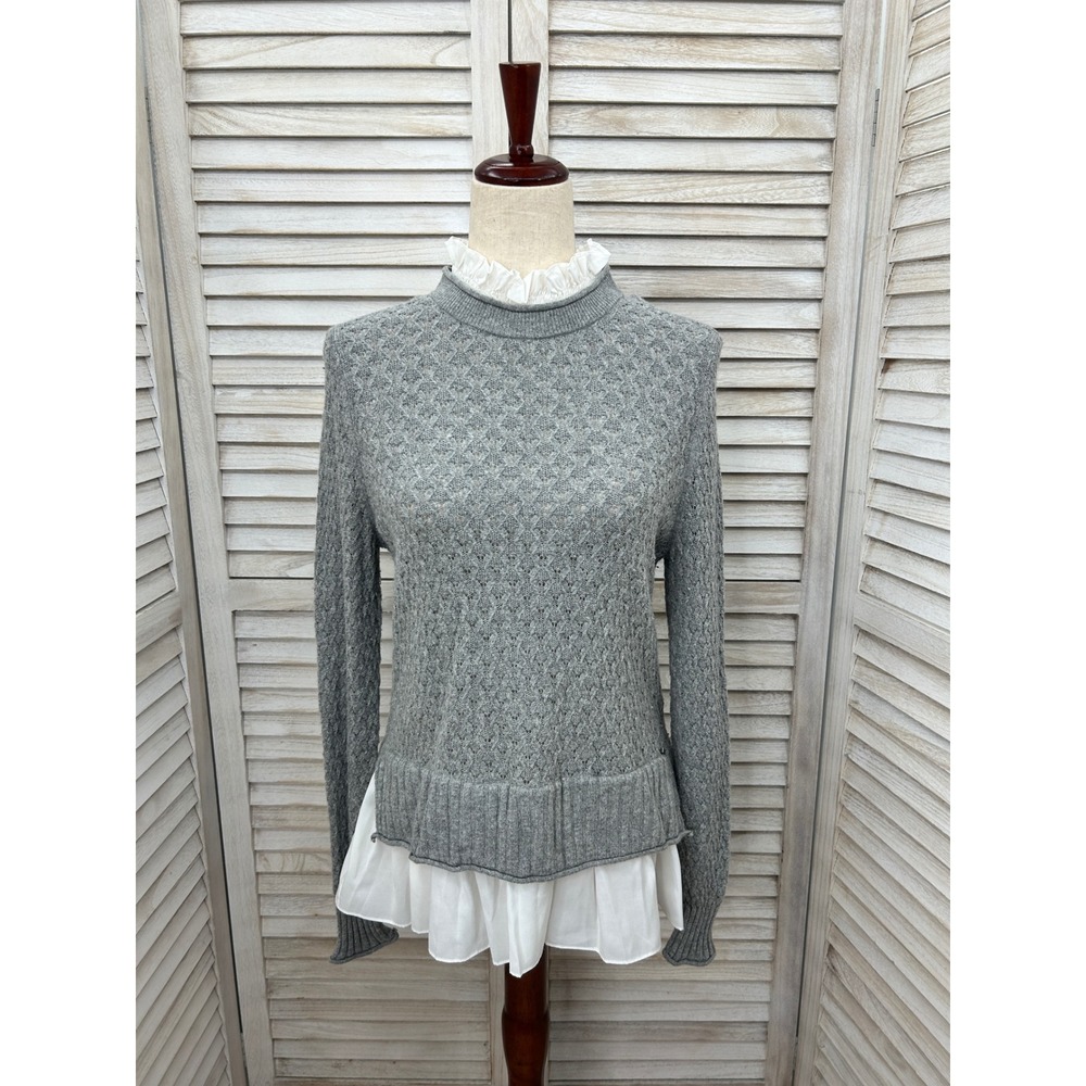 Ted Baker Holina Sweater Size 3 Medium Grey Ruffle Preppy Twee
